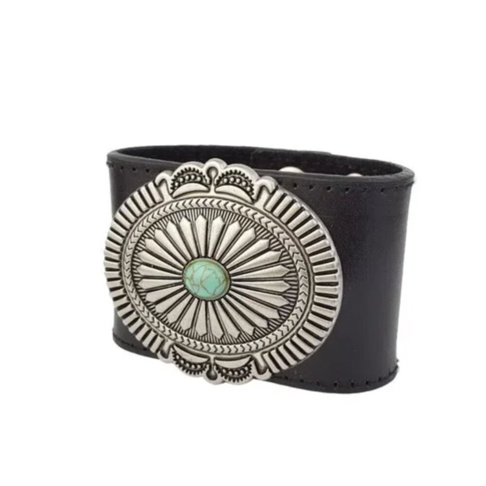 Genuine Leather Cuffs with oval western concho